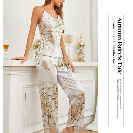 Women Satin Pajamas Silk Sleeveless Pjs Set Soft Camisole Tops and Pants