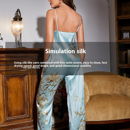 Women Satin Pajamas Silk Sleeveless Pjs Set Soft Camisole Tops and Pants