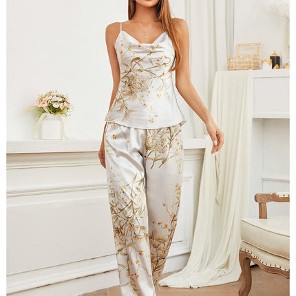 Women Satin Pajamas Silk Sleeveless Pjs Set Soft Camisole Tops and Pants