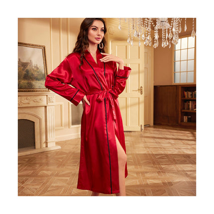 Women's Satin Robe Long Silk Robe Lounge Bathrobe Robe