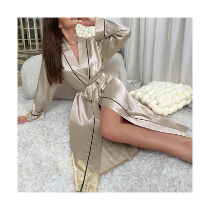 Women's Satin Robe Long Silk Robe Lounge Bathrobe Robe