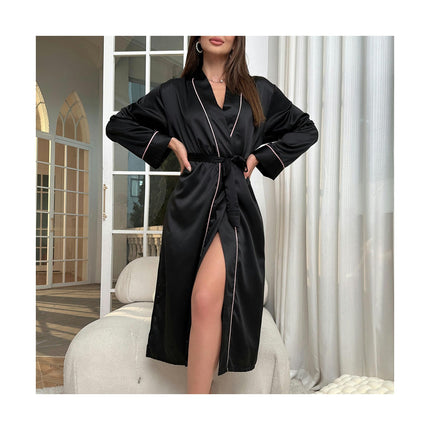 Women's Satin Robe Long Silk Robe Lounge Bathrobe Robe