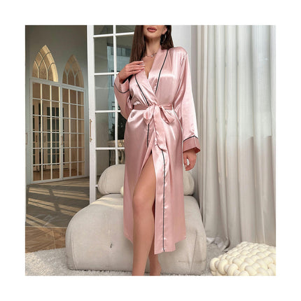 Women's Satin Robe Long Silk Robe Lounge Bathrobe Robe