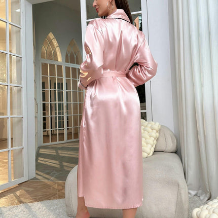 Women's Satin Robe Long Silk Robe Lounge Bathrobe Robe