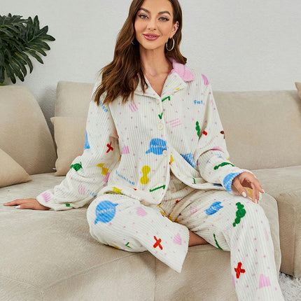 Women's Pajama Set Soft Warm Sherpa Long Sleeve Button-Down Pjs