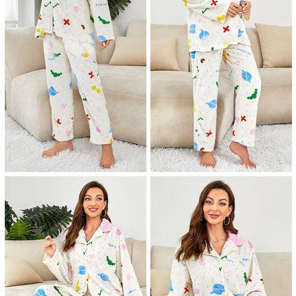 Women's Pajama Set Soft Warm Sherpa Long Sleeve Button-Down Pjs