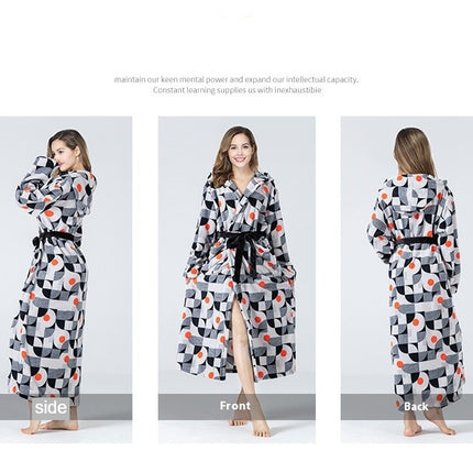 Women's Hooded Fleece Robe Soft Plush Bathrobe Fluffy Long Robe