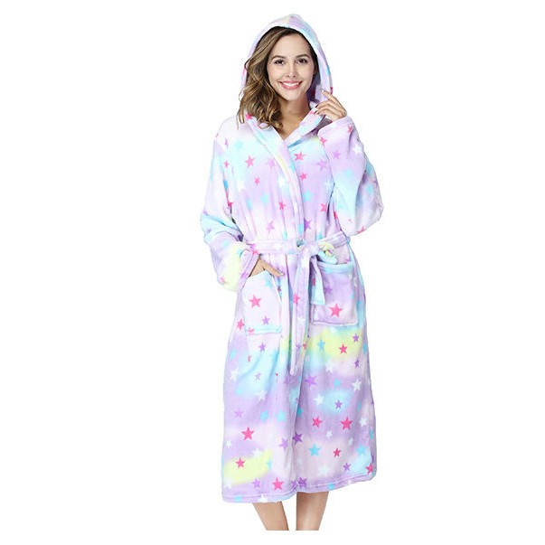 Plush Robes for Women Fuzzy Soft Warm Fleece Hooded Bathrobe