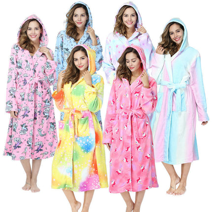 Plush Robes for Women Fuzzy Soft Warm Fleece Hooded Bathrobe