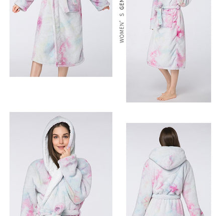 Women's Long Hooded Bathrobe Soft Plush Fleece Bathrobe