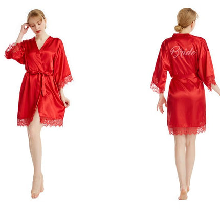 Women's Satin Kimono Robe for Bridesmaid and Bride Wedding Kimono Dressing Gown