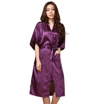 Women's Satin Long Robe Kimono Bathrobes for Bride Bridesmaid Wedding Party Robes