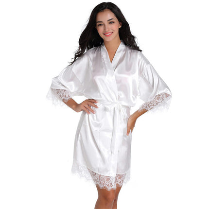 Women's Satin Kimono Robes Bridesmaid Wedding Robes Silky Lace Bathrobes