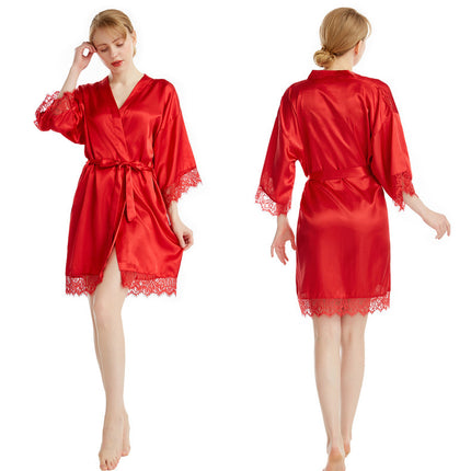 Women's Satin Kimono Robes Bridesmaid Wedding Robes Silky Lace Bathrobes