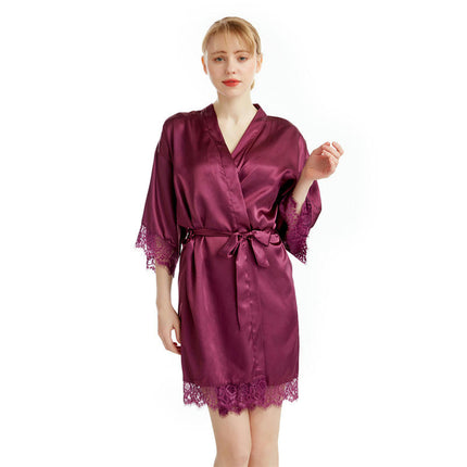 Women's Satin Kimono Robes Bridesmaid Wedding Robes Silky Lace Bathrobes