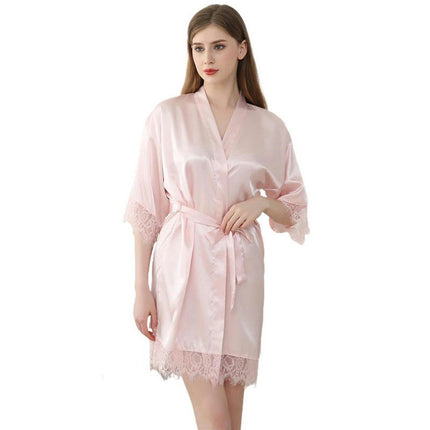 Women's Satin Kimono Robes Bridesmaid Wedding Robes Silky Lace Bathrobes