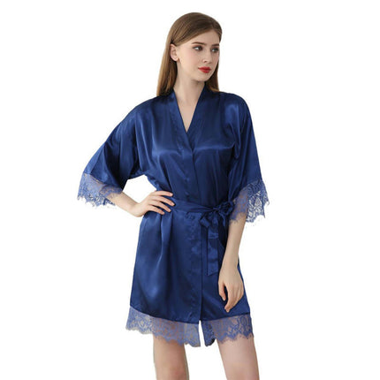 Women's Satin Kimono Robes Bridesmaid Wedding Robes Silky Lace Bathrobes