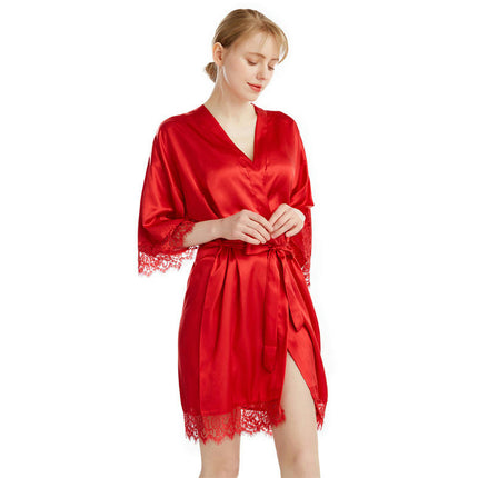 Silk Robes for Women Lace Trim Satin Robe Sexy Kimono Robe