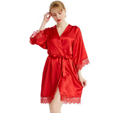 Silk Robes for Women Lace Trim Satin Robe Sexy Kimono Robe