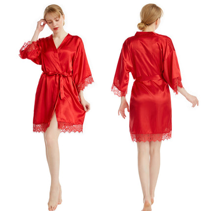 Silk Robes for Women Lace Trim Satin Robe Sexy Kimono Robe