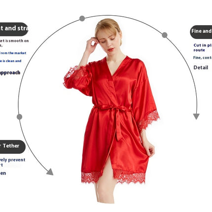 Silk Robes for Women Lace Trim Satin Robe Sexy Kimono Robe