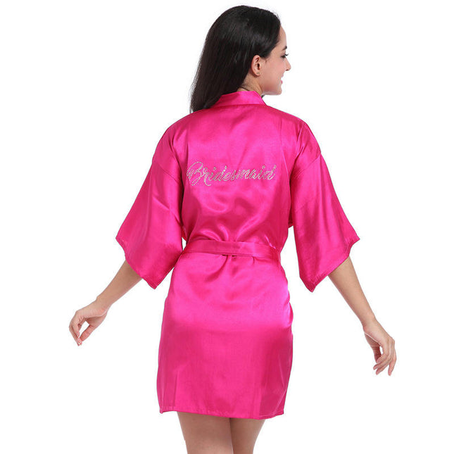 Women's Satin Robe Kimono Bathrobes for Bride Bridesmaid Wedding Party Robes-A4