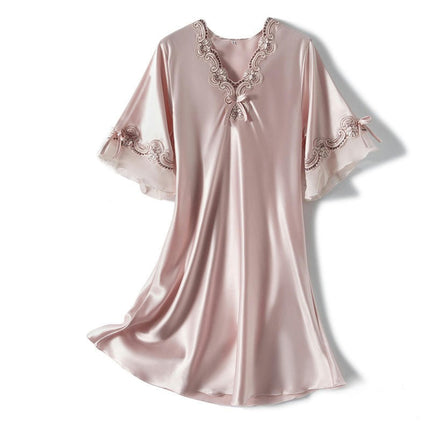 Women's Satin Silk Nightgown Sleepwear Short Sleeve Sleep Dress