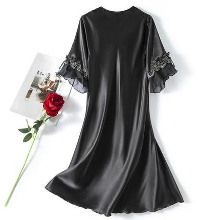 Women's Satin Silk Nightgown Sleepwear Short Sleeve Sleep Dress