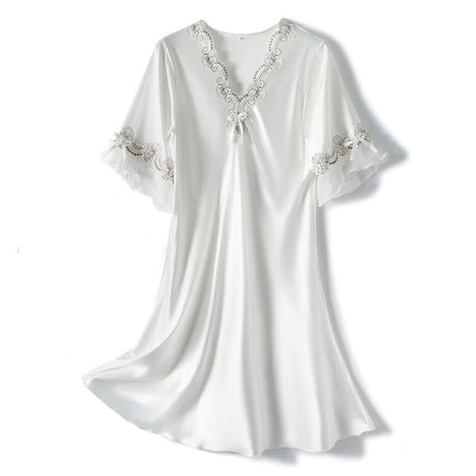 Women's Satin Silk Nightgown Sleepwear Short Sleeve Sleep Dress