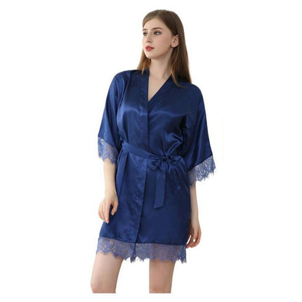 Women's Lace Trim Kimono Robes Silky Satin Bathrobe Wedding Party Sleepwear