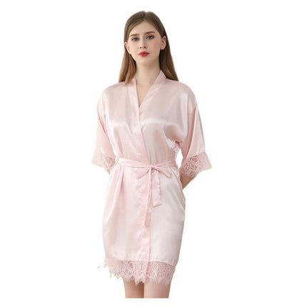 Women's Lace Trim Kimono Robes Silky Satin Bathrobe Wedding Party Sleepwear