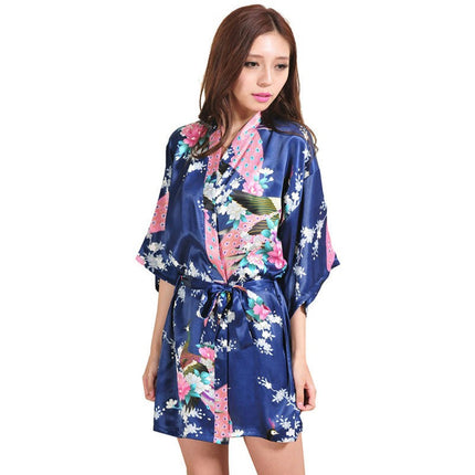 Women printing Robe Satin Sleepwear Kimono Sexy Silk Robes