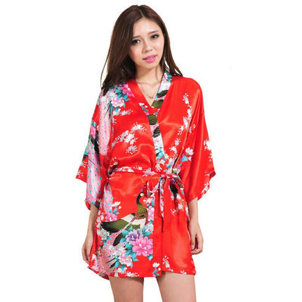 Women printing Robe Satin Sleepwear Kimono Sexy Silk Robes