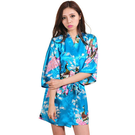 Women printing Robe Satin Sleepwear Kimono Sexy Silk Robes