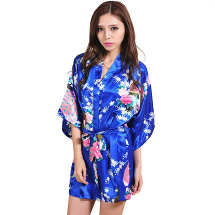 Women printing Robe Satin Sleepwear Kimono Sexy Silk Robes