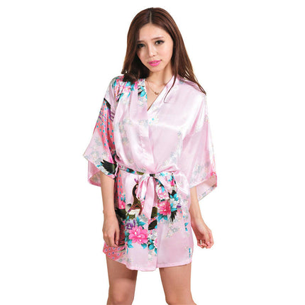 Women printing Robe Satin Sleepwear Kimono Sexy Silk Robes