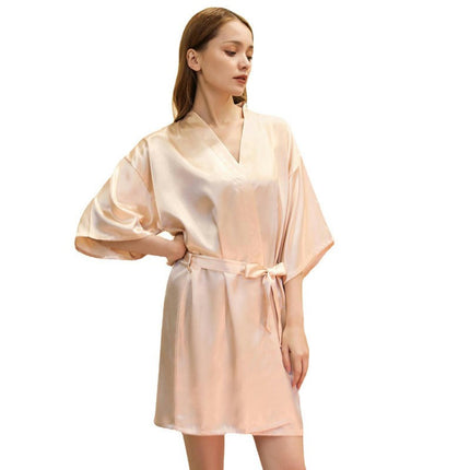 Women's Plus Size Silky Robes Satin Short Kimono Bathrobe Soft Sleepwear