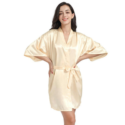 Women's Plus Size Silky Robes Satin Short Kimono Bathrobe Soft Sleepwear