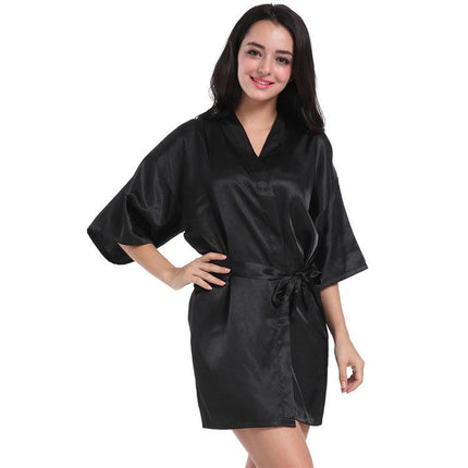 Women's Plus Size Silky Robes Satin Short Kimono Bathrobe Soft Sleepwear