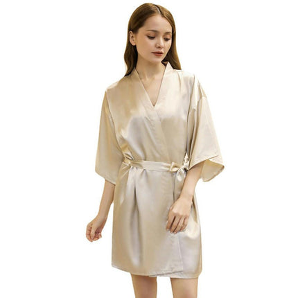 Women's Plus Size Silky Robes Satin Short Kimono Bathrobe Soft Sleepwear