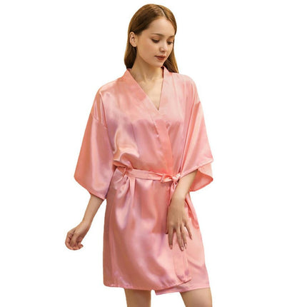 Women's Plus Size Silky Robes Satin Short Kimono Bathrobe Soft Sleepwear