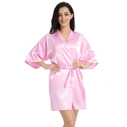 Women's Plus Size Silky Robes Satin Short Kimono Bathrobe Soft Sleepwear