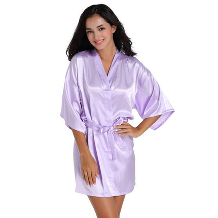 Women's Plus Size Silky Robes Satin Short Kimono Bathrobe Soft Sleepwear