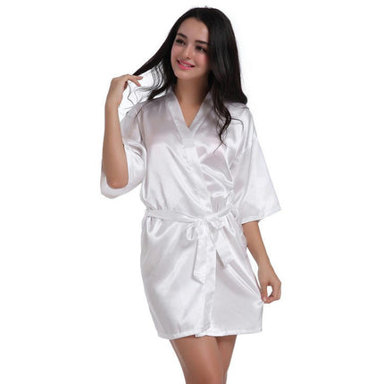 Women's Plus Size Silky Robes Satin Short Kimono Bathrobe Soft Sleepwear