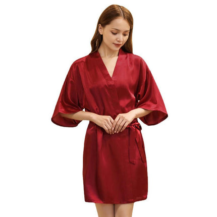 Women's Plus Size Silky Robes Satin Short Kimono Bathrobe Soft Sleepwear