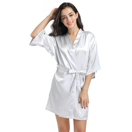 Women's Plus Size Silky Robes Satin Short Kimono Bathrobe Soft Sleepwear