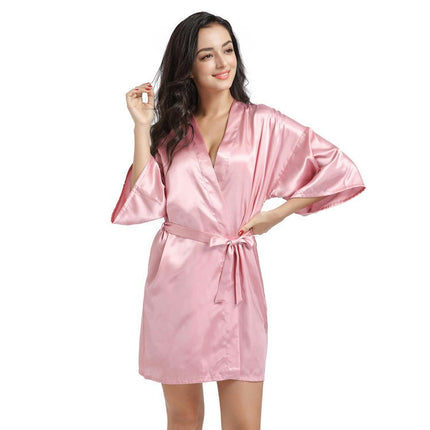 Women's Plus Size Silky Robes Satin Short Kimono Bathrobe Soft Sleepwear