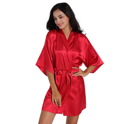 Women's Plus Size Silky Robes Satin Short Kimono Bathrobe Soft Sleepwear