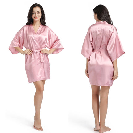 Women's Plus Size Silky Robes Satin Short Kimono Bathrobe Soft Sleepwear