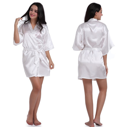 Women's Plus Size Silky Robes Satin Short Kimono Bathrobe Soft Sleepwear